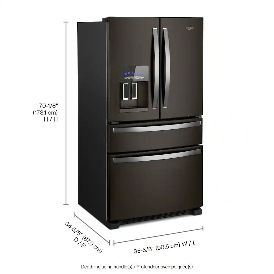 Whirlpool - 36 in. Wide 24.5 cu. ft. French Door Refrigerator with Two-Tier Freezer Storage - Black Stainless Steel