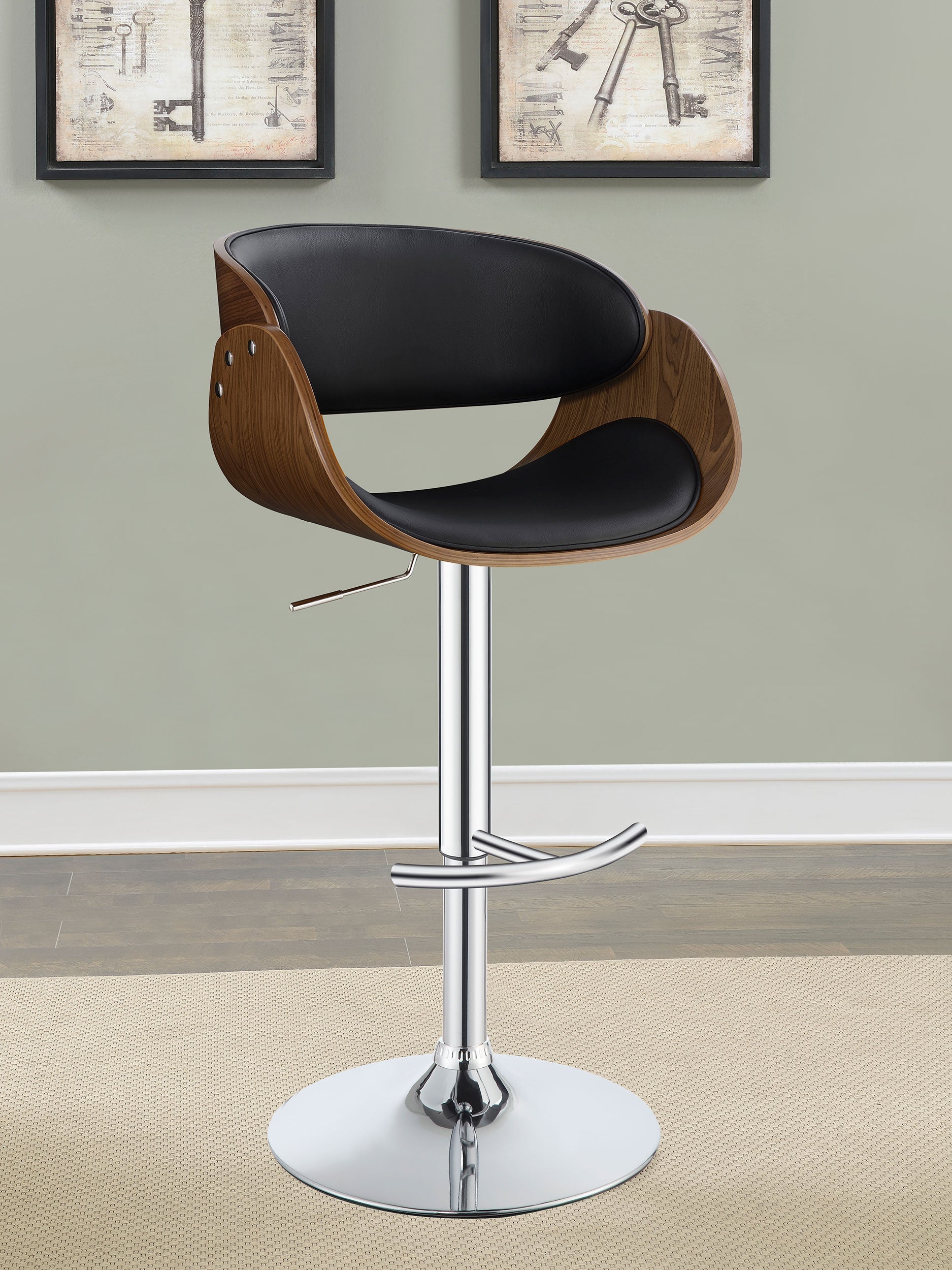 Dana Adjustable Bar Stool Black / Ecru and Chrome