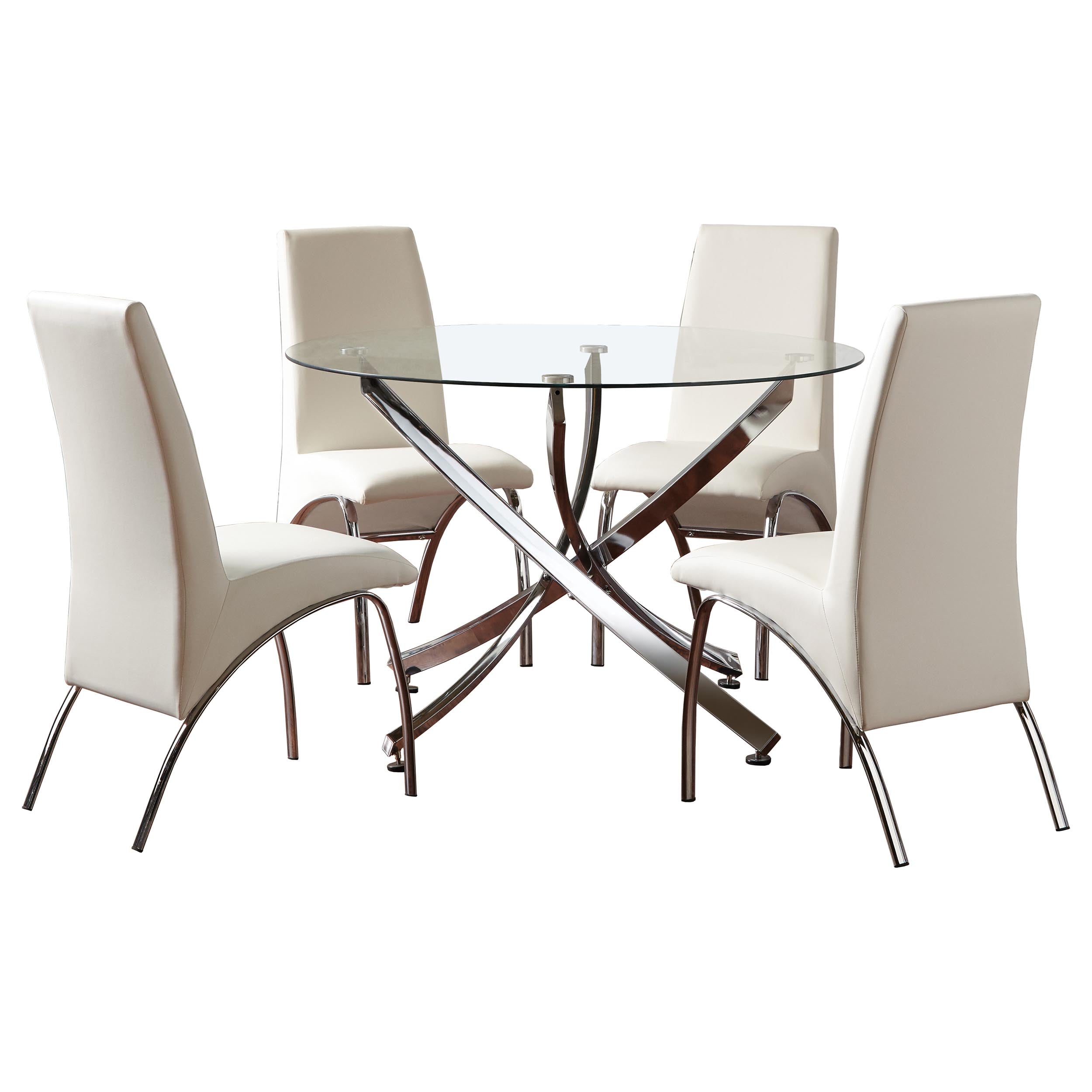 Beckham Round Glass Top Dining Set Chrome and White