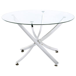 Beckham Round Glass Top Dining Set Chrome and White