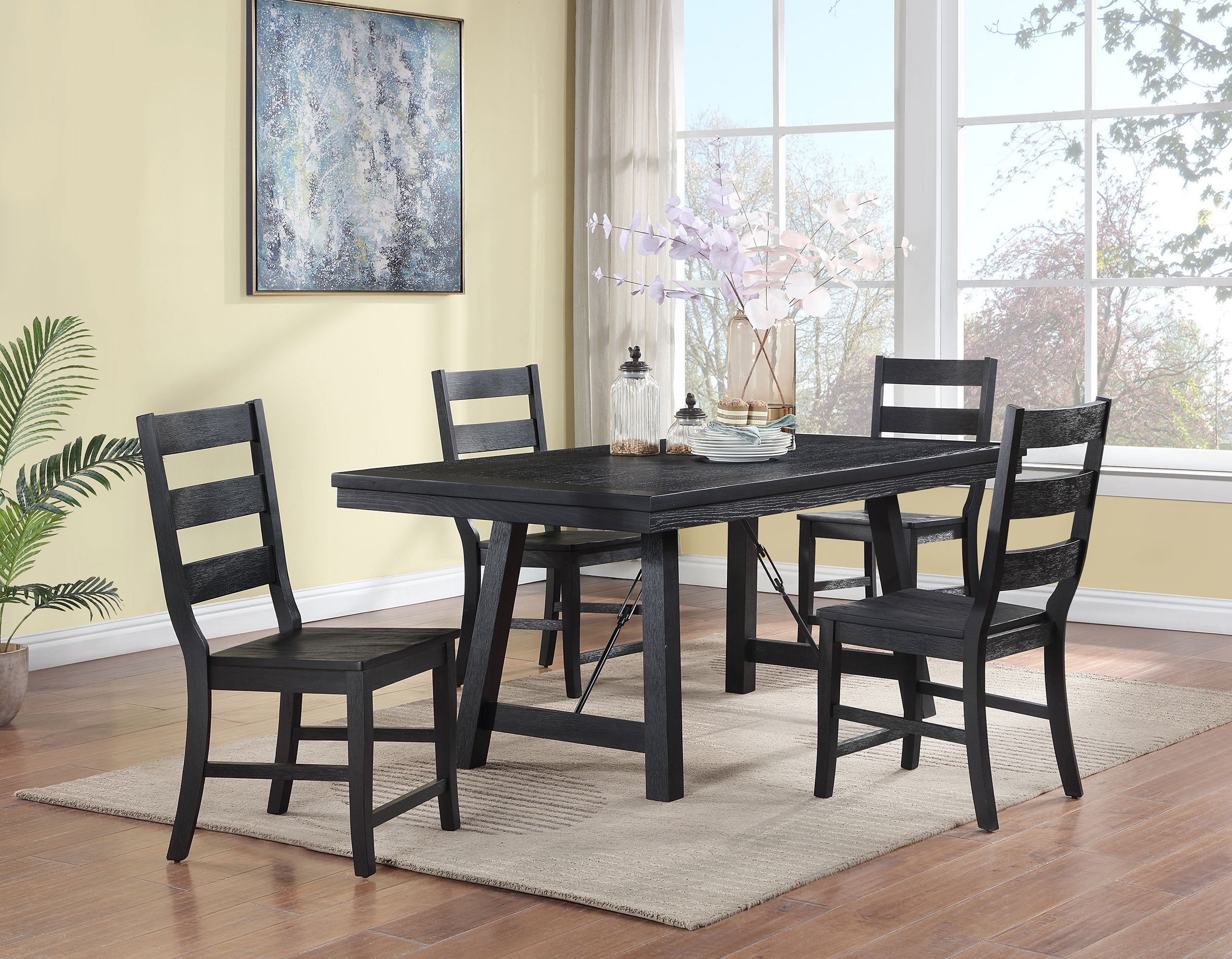 Newport Rectangular Trestle Dining Table Set Black