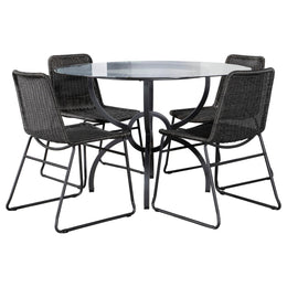 Aviano Round Glass Top Dining Table Set Gunmetal