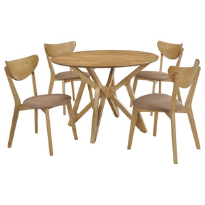 Elowen Round Solid Wood Dining Set Light Walnut