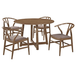Dinah Round Solid Wood Dining Set Walnut