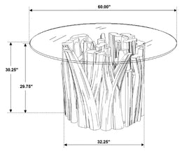 Asbury Round 60-inch Glass Top Dining Table Teak Brown