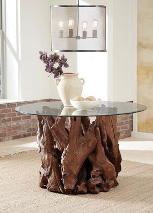 Asbury Round Dining Table Base Natural Teak Light Brown