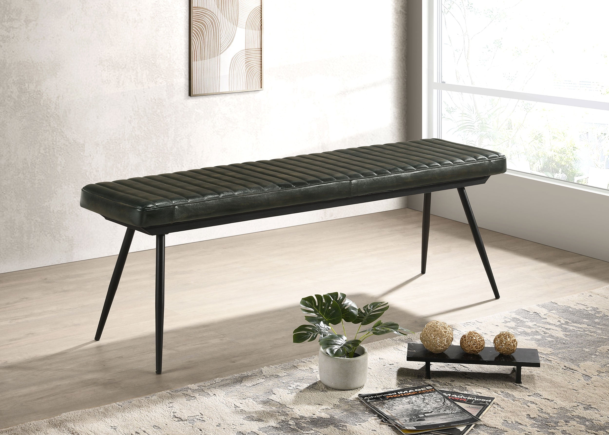 Misty Leather Upholstered Dining Bench Antique Camel