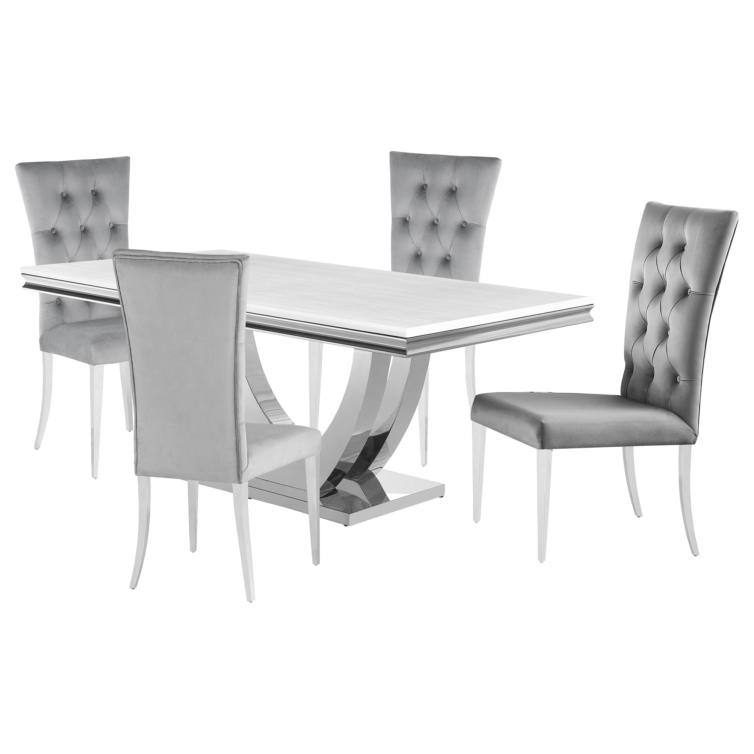Kerwin Rectangular Dining Table Set Grey and Chrome