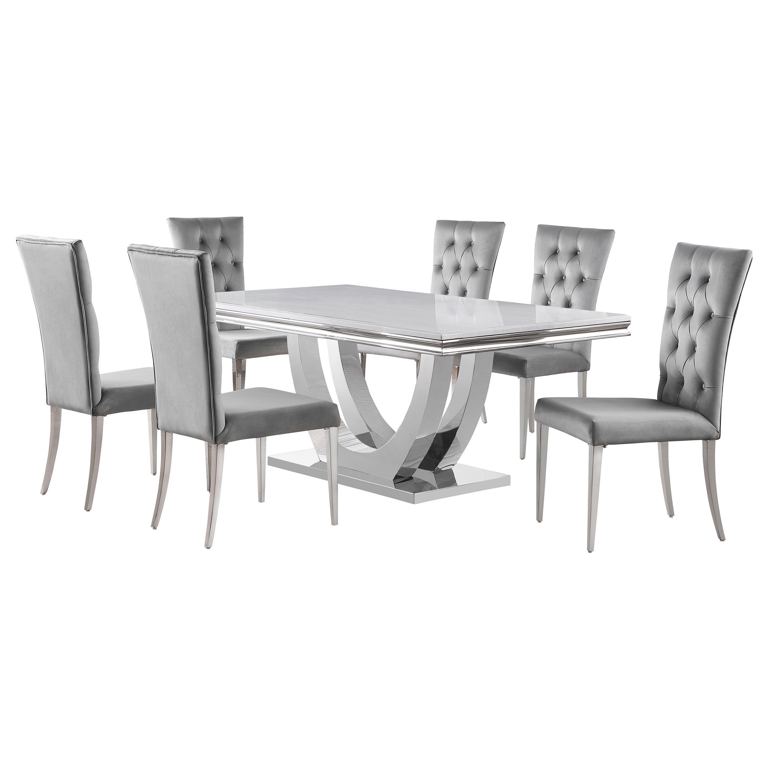 Kerwin Rectangular Dining Table Set Grey and Chrome