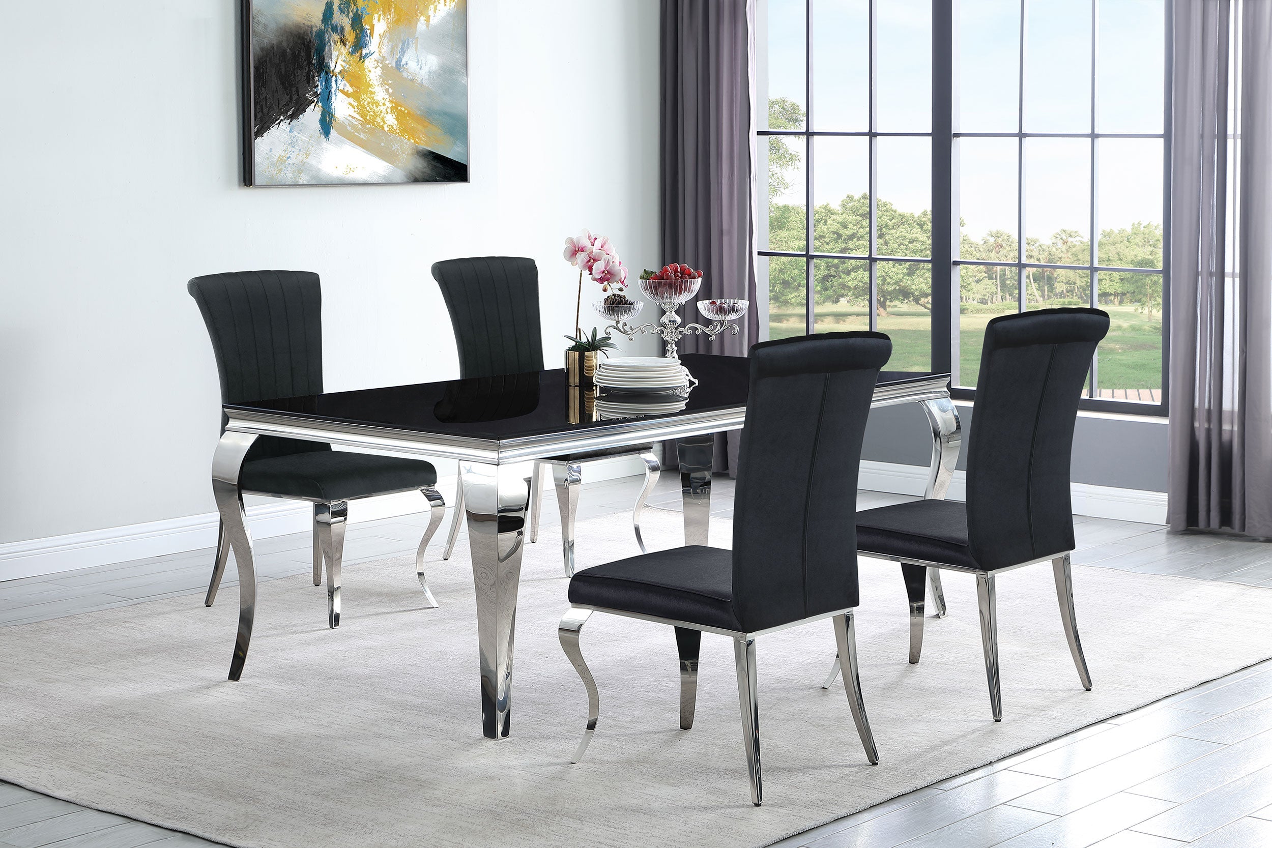 Carone Rectangular 61-inch Glass Top Dining Table Black