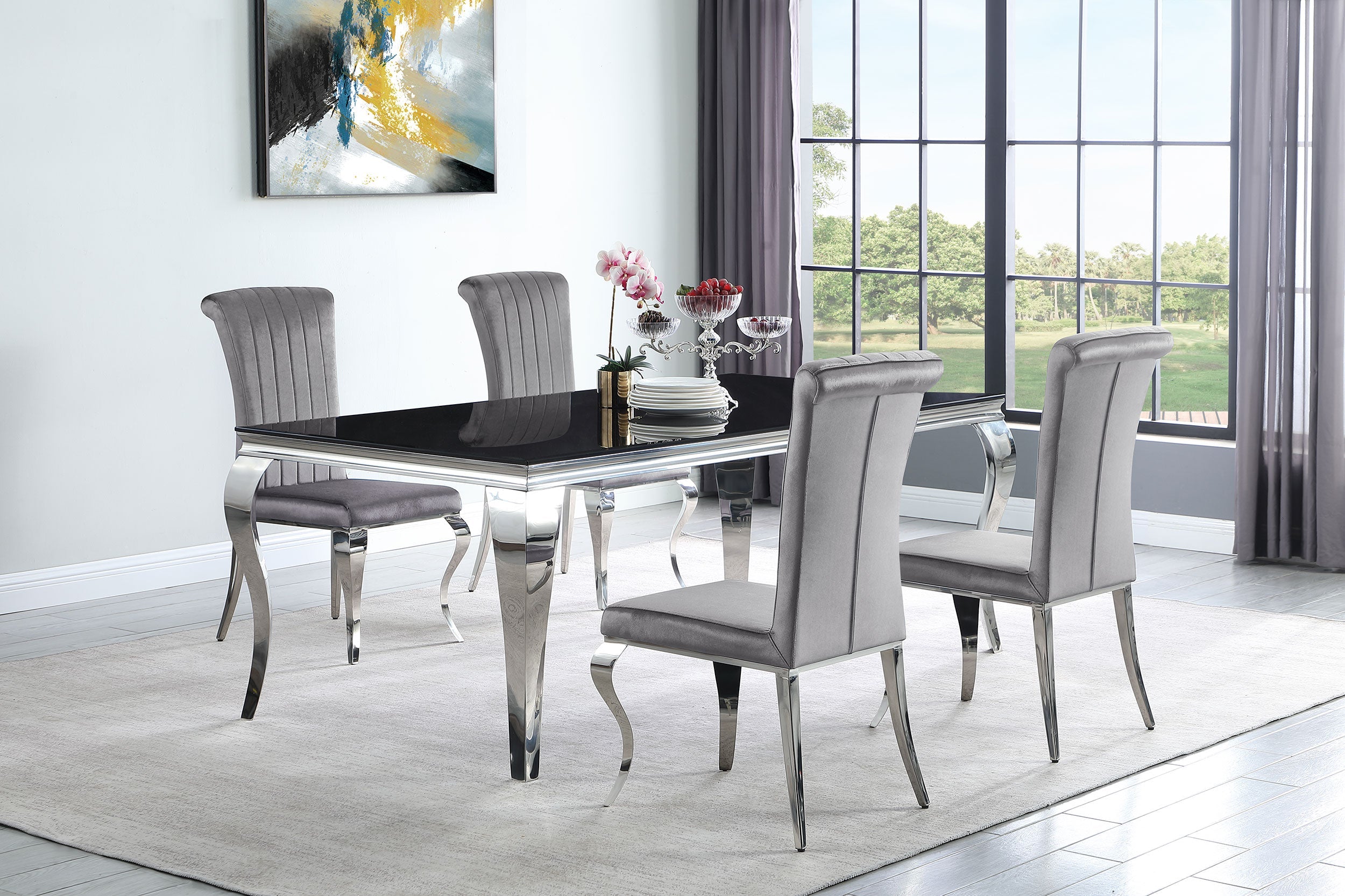 Carone Rectangular 61-inch Glass Top Dining Table Black
