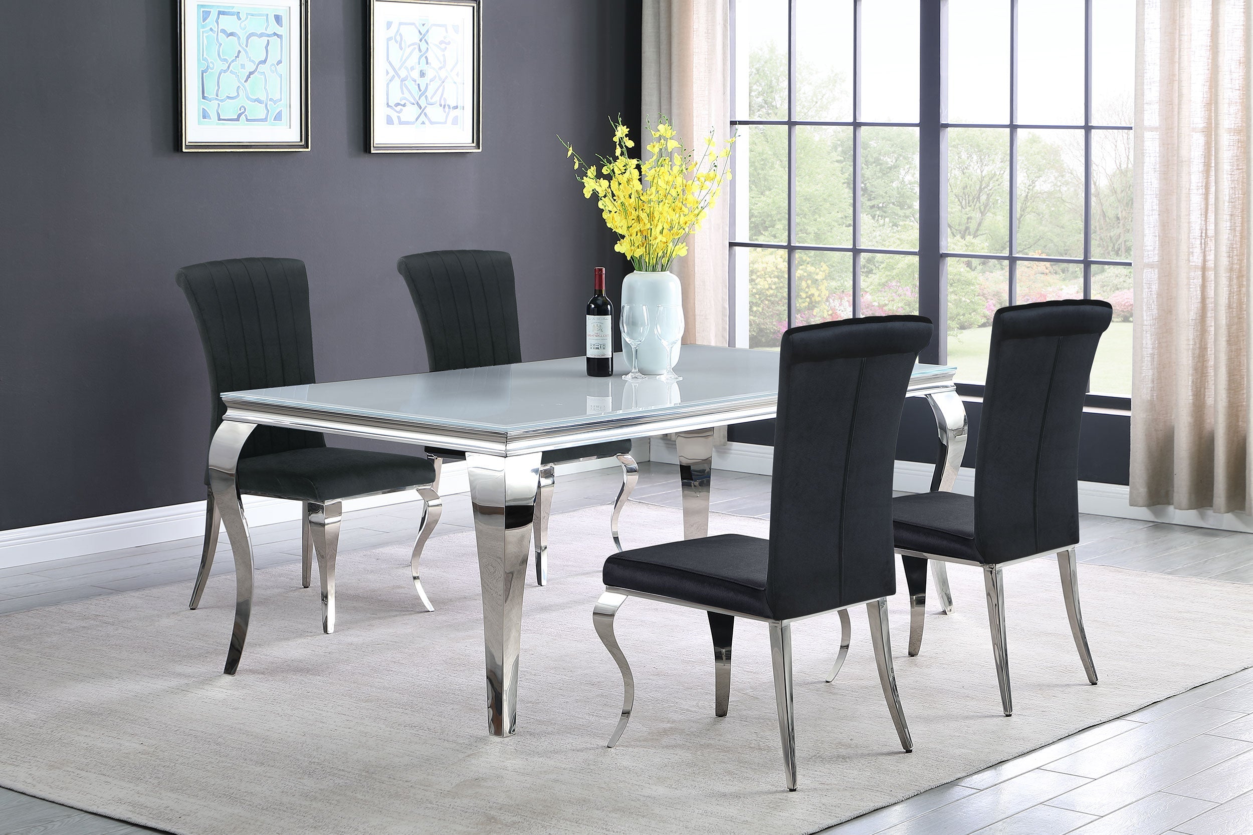 Carone Rectangular 61-inch Glass Top Dining Table Black