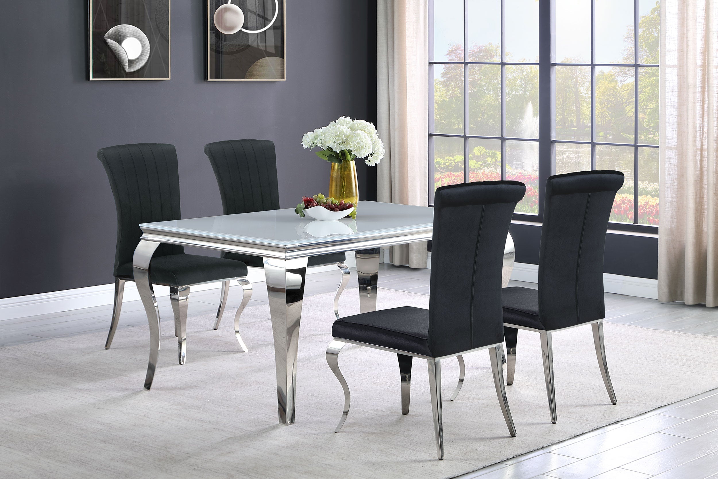 Carone Rectangular 61-inch Glass Top Dining Table Black