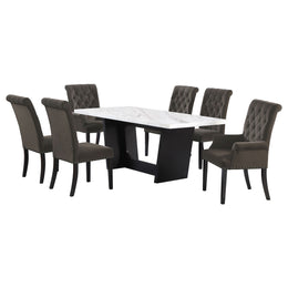 Sherry Rectangular Marble Top Dining Table Set Brown