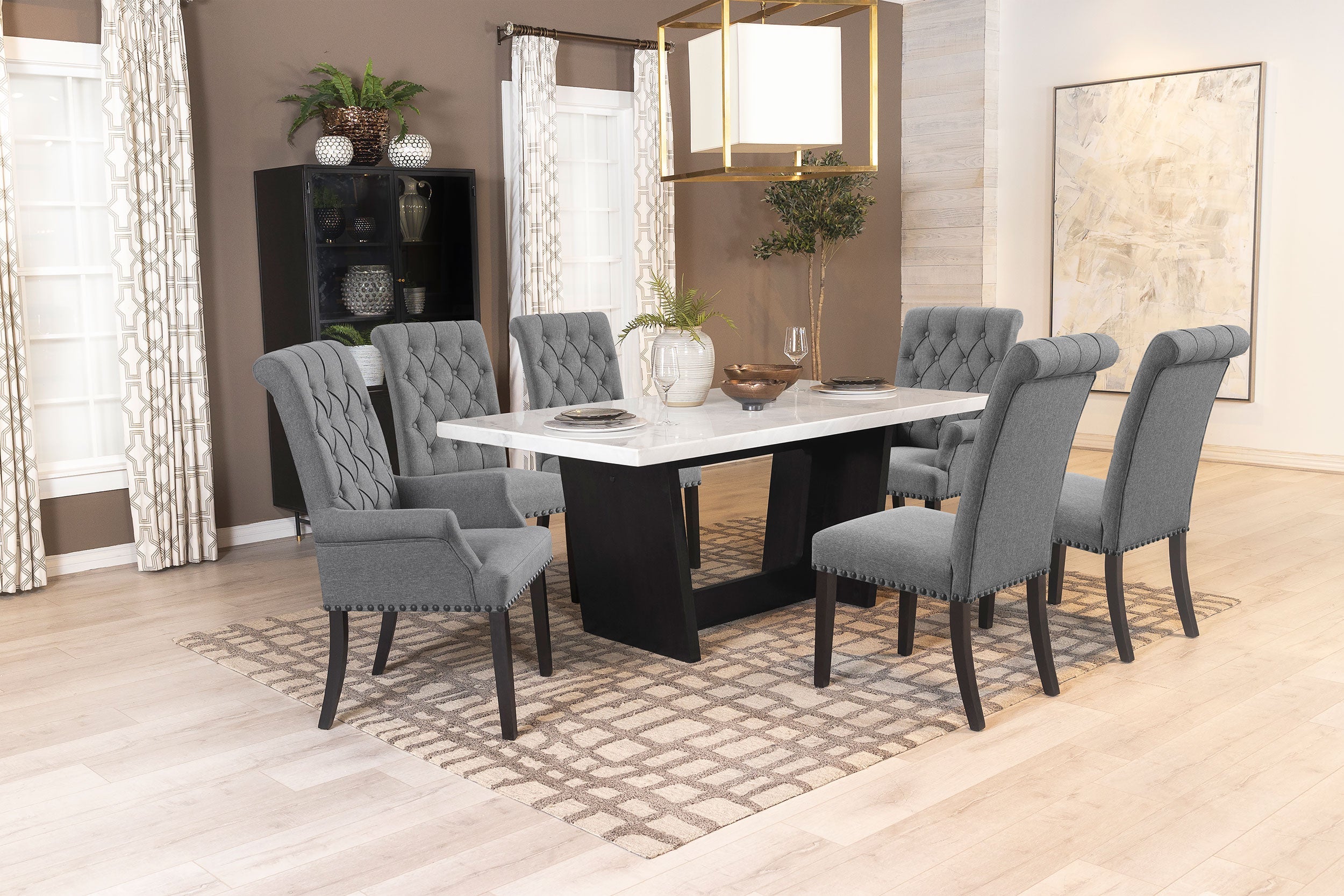 Sherry Rectangular Marble Top Dining Table Set Brown