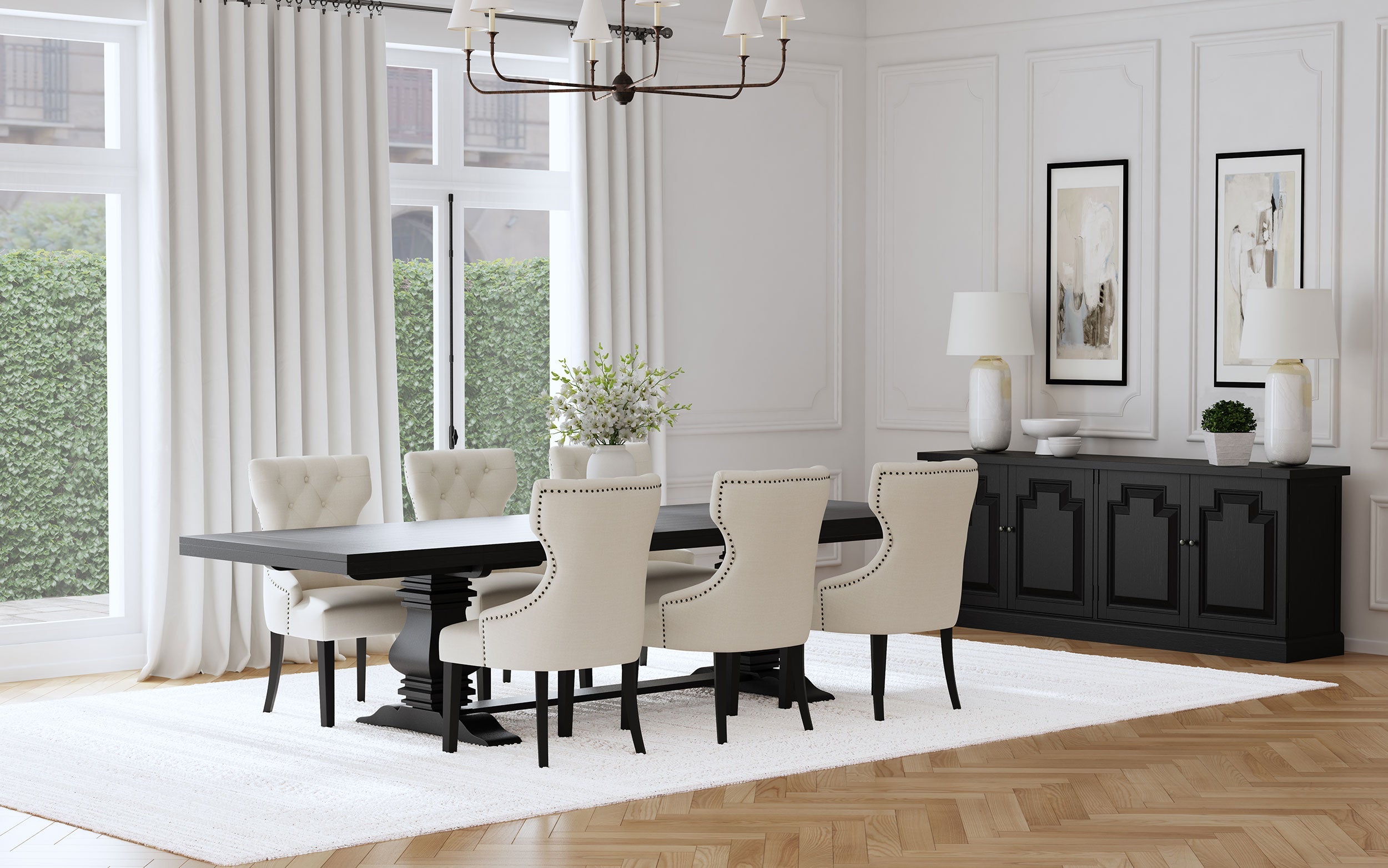 Florence 126-inch Extension Dining Table Set Beige