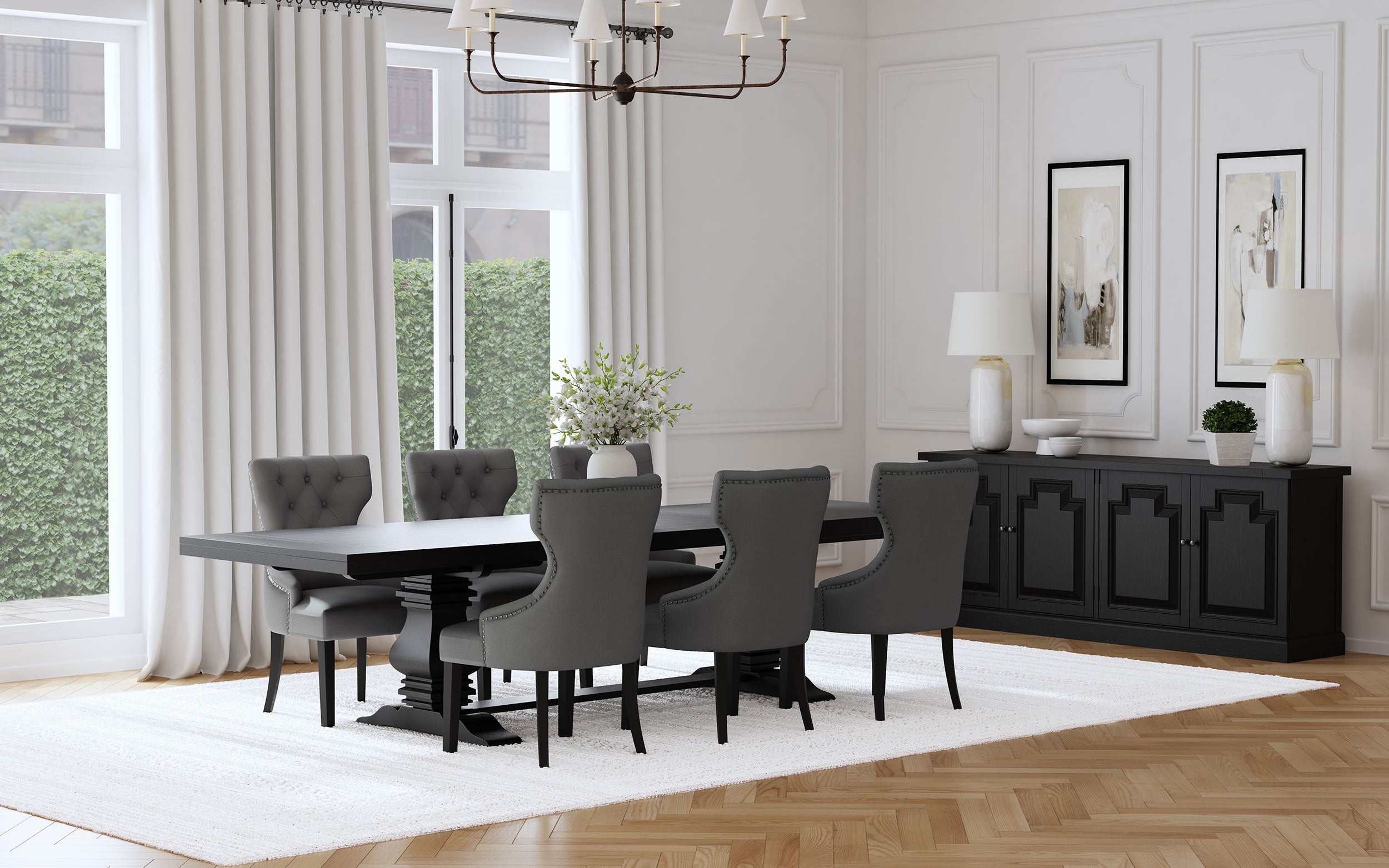 Florence 126-inch Extension Dining Table Set Beige