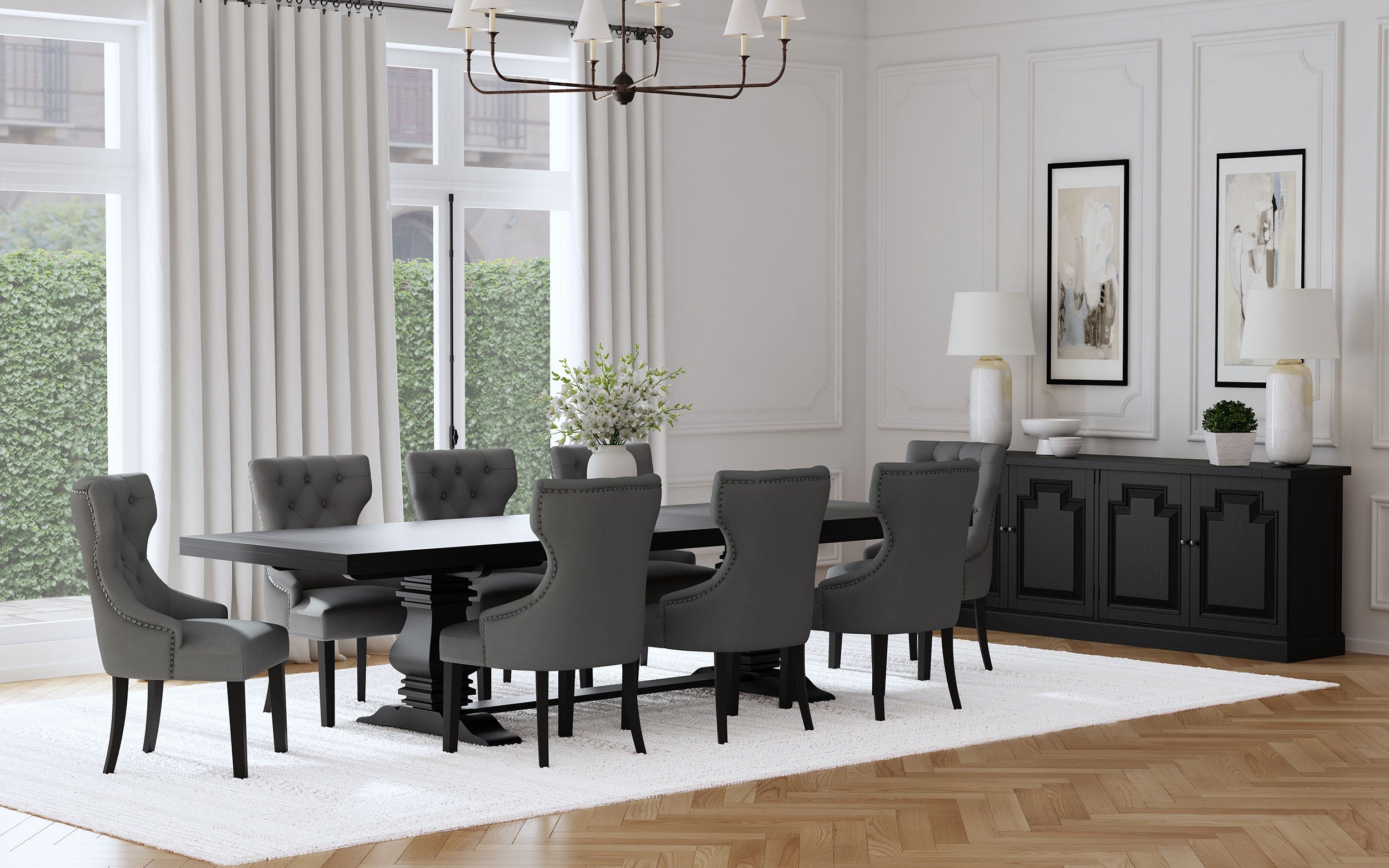 Florence 126-inch Extension Dining Table Set Beige
