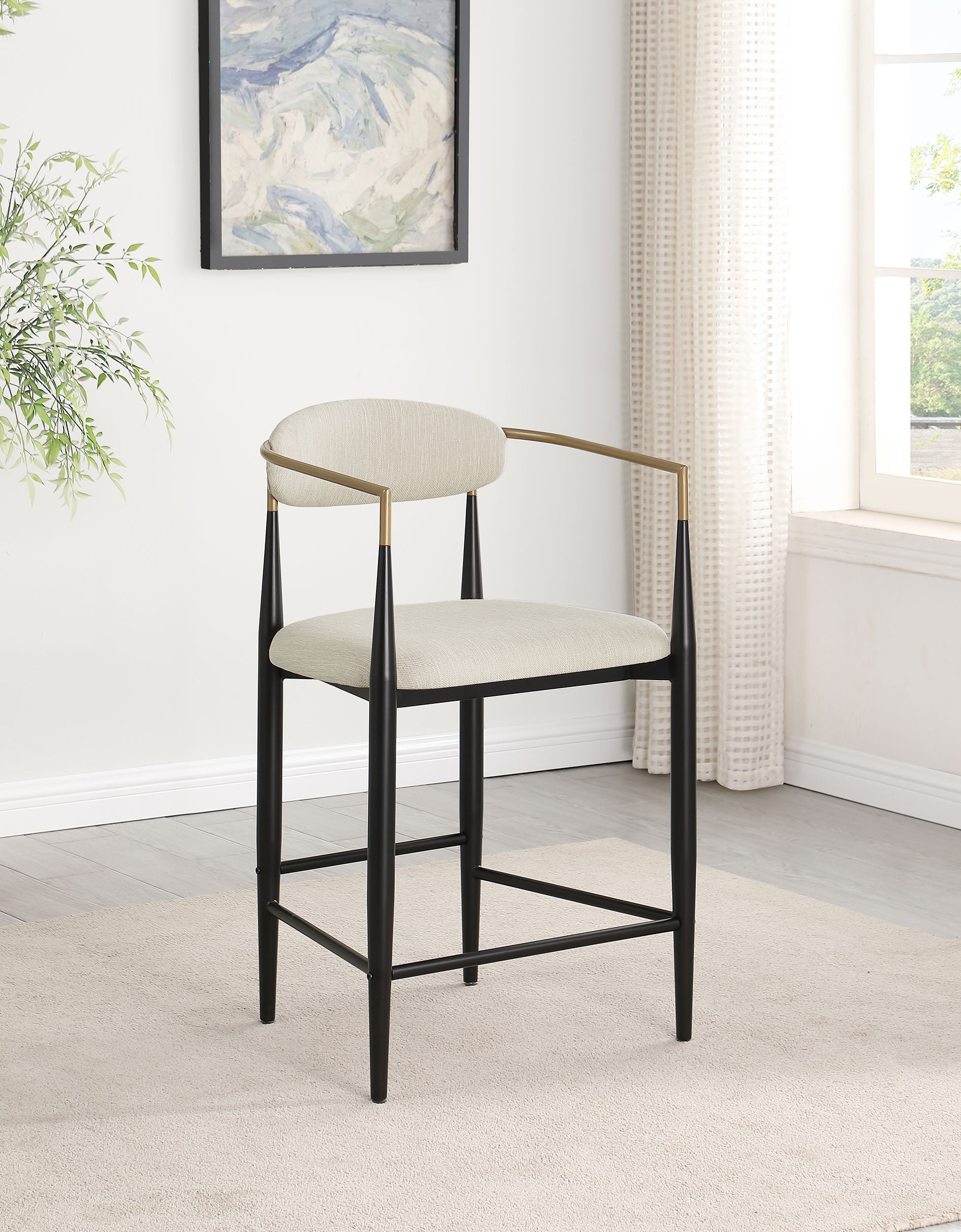 Tina Fabric Upholstered Bar Chair Beige (Set of 2)