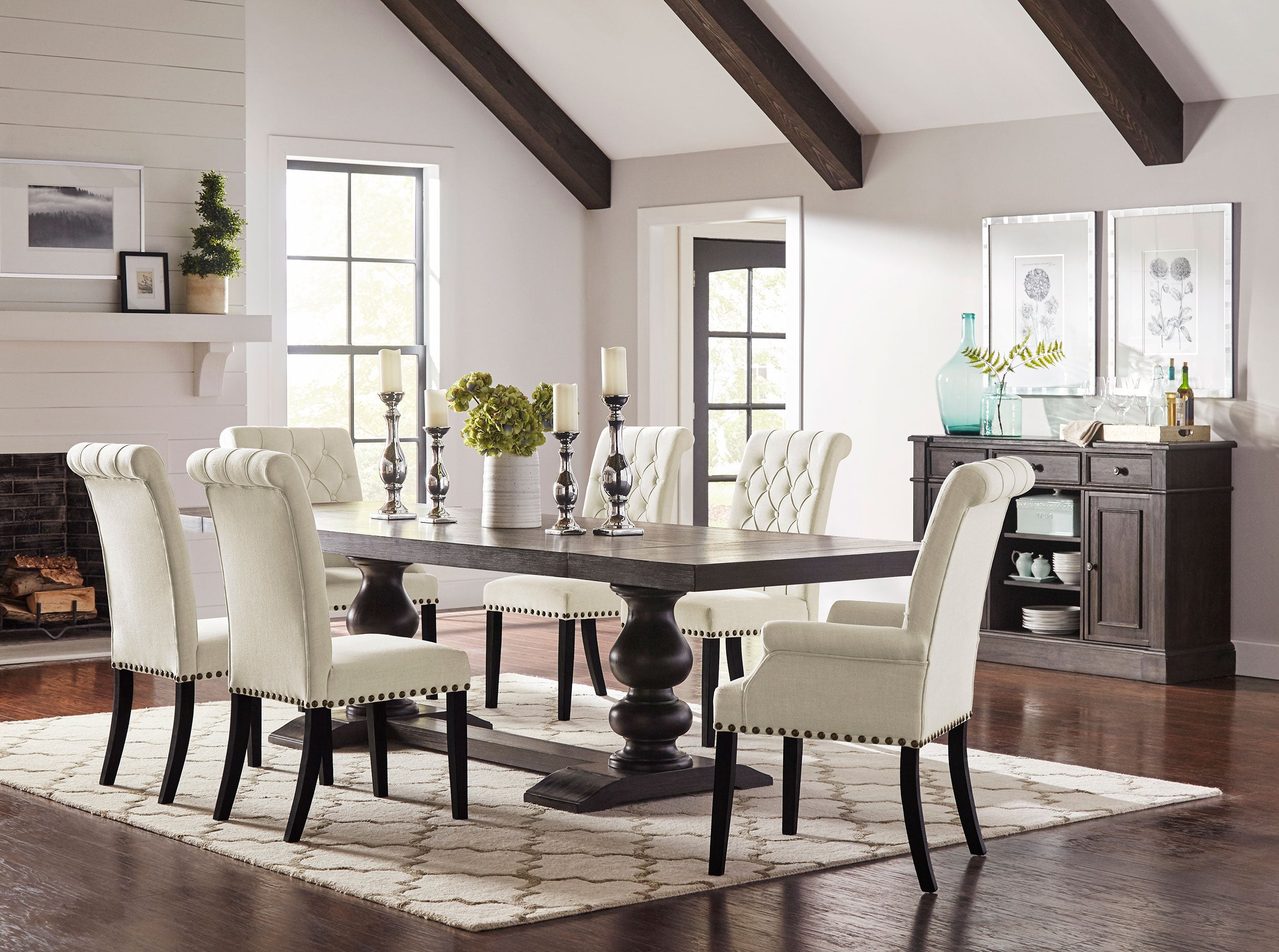 Phelps Rectangular Dining Table Set Distressed Noir