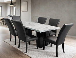 1220 PU Black - (FAUX MARBLE) Dining Table with 6 Chairs