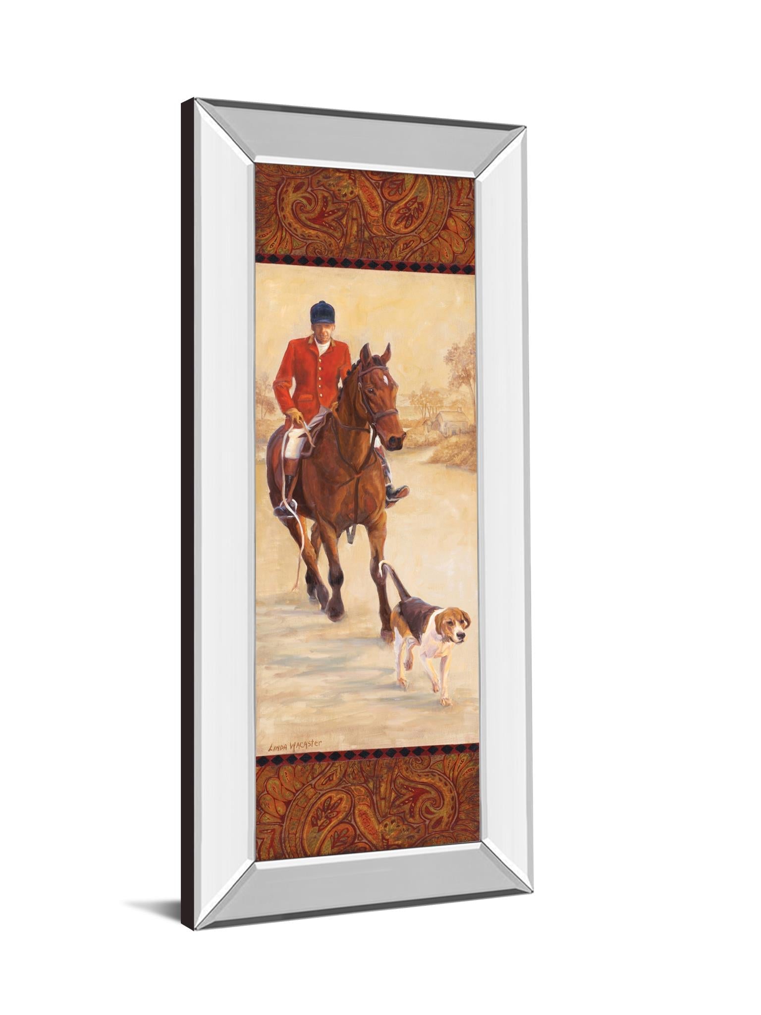 Mirrored Frame On The Hunt I By Linda Wacaster 18X42 Mirror Frame Print