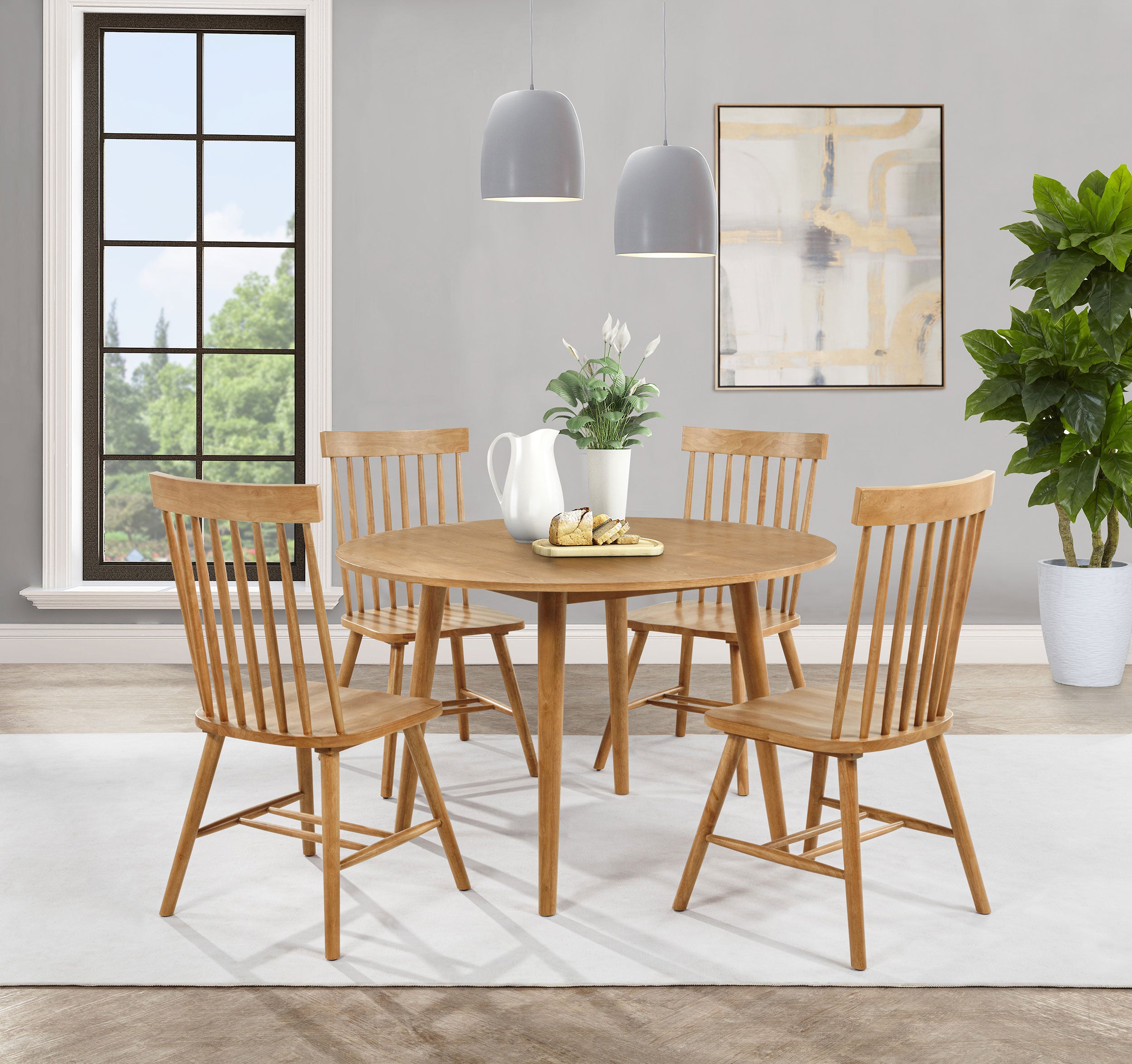 Andrews Round Wood Dining Room Table Set Light Ash