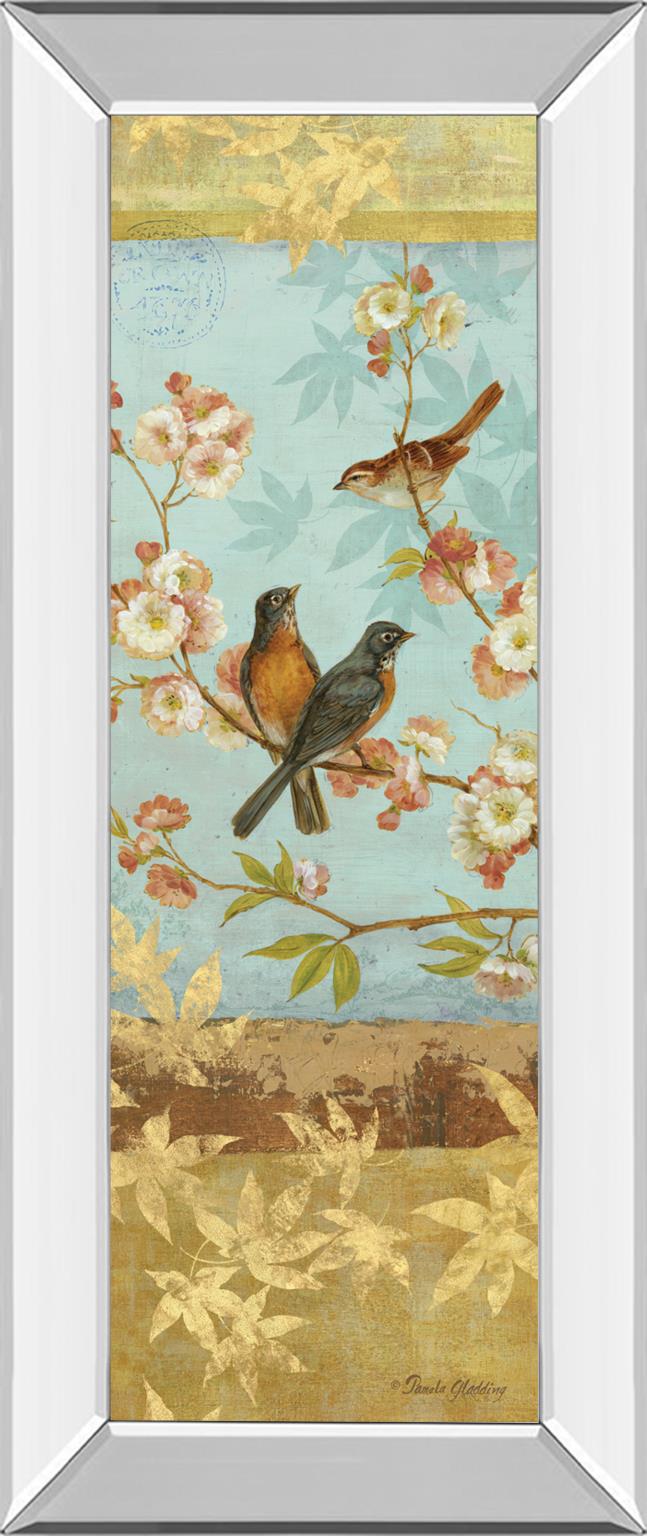 Mirrored Frame Robins & Blooms Panel By Pamela Gladding 18X42 Mirror Frame Print