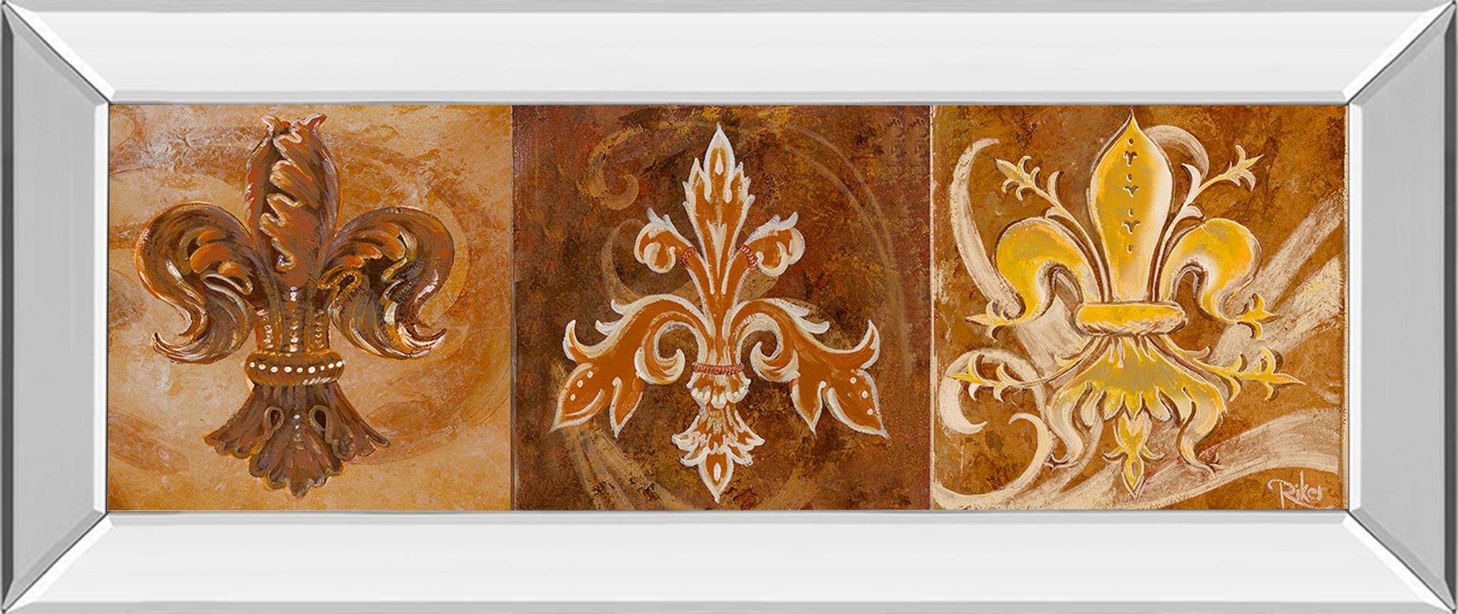 Mirrored Frame Fleur De Lis Trio Ii By Thomas Riker 18X42 Mirror Frame Print