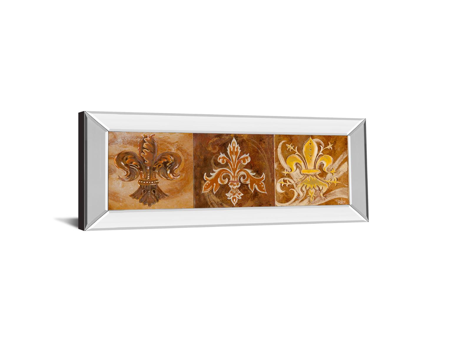 Mirrored Frame Fleur De Lis Trio Ii By Thomas Riker 18X42 Mirror Frame Print