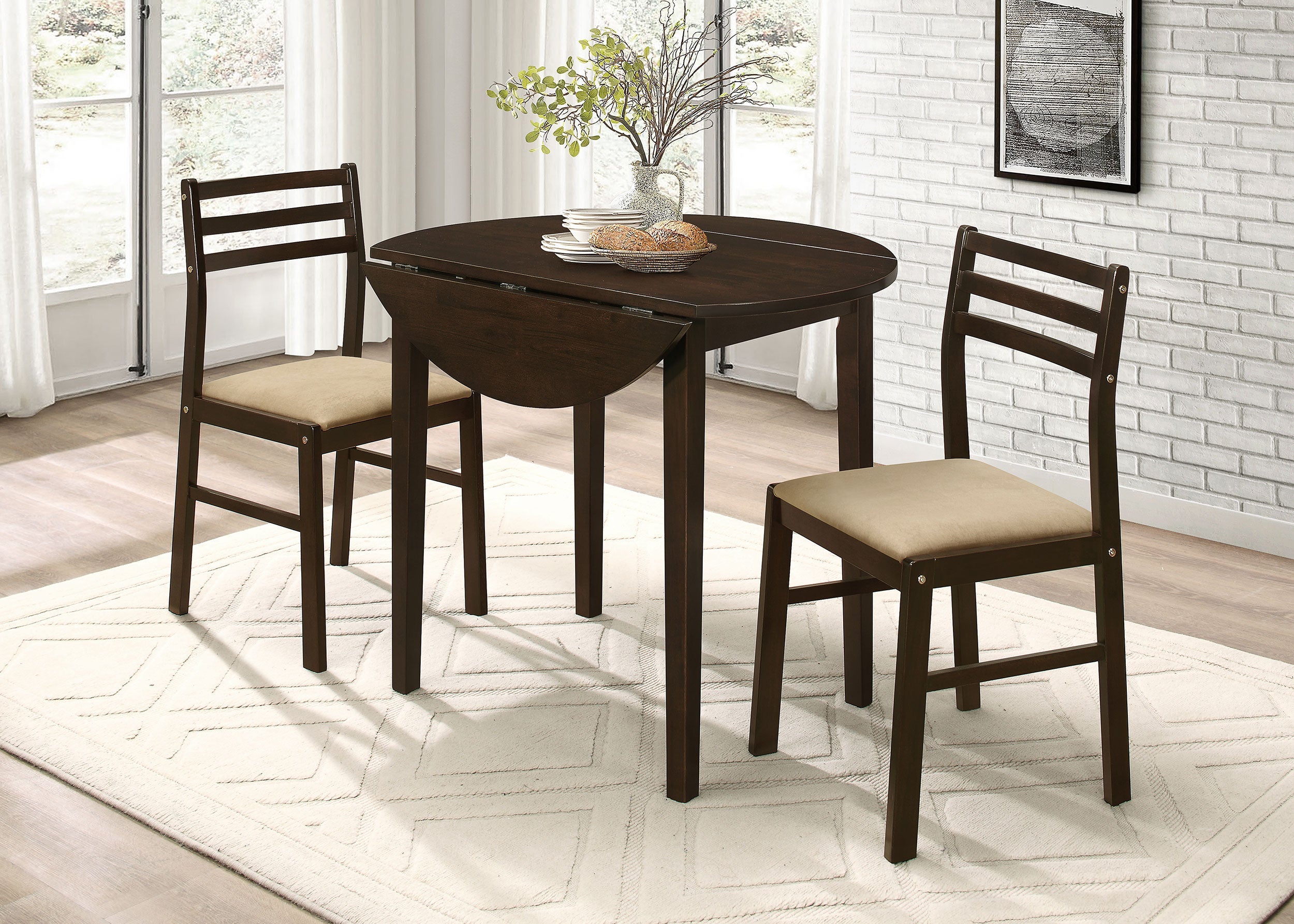 Bucknell Round Drop Leaf Dining Table Set Cappuccino