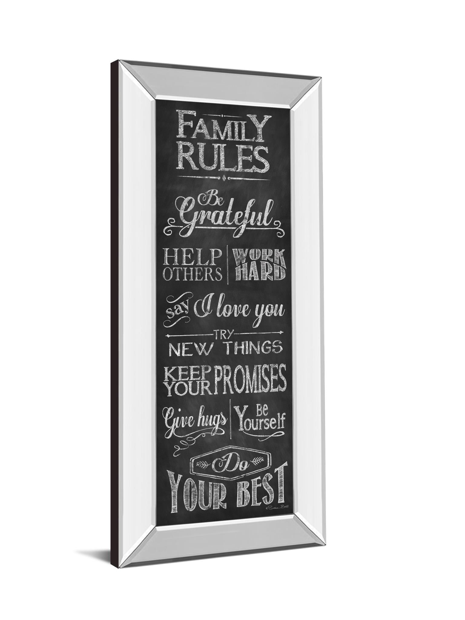 Mirrored Frame Family Rules By Susan Ball 18X42 Mirror Frame Print