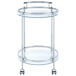 Chrissy Round Glass Shelf Metal Bar Cart Chrome