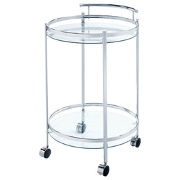 Chrissy 2-tier Round Glass Shelf Metal Bar Cart Brass