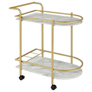 Desiree 2-tier Faux Marble Shelf Metal Bar Cart Black