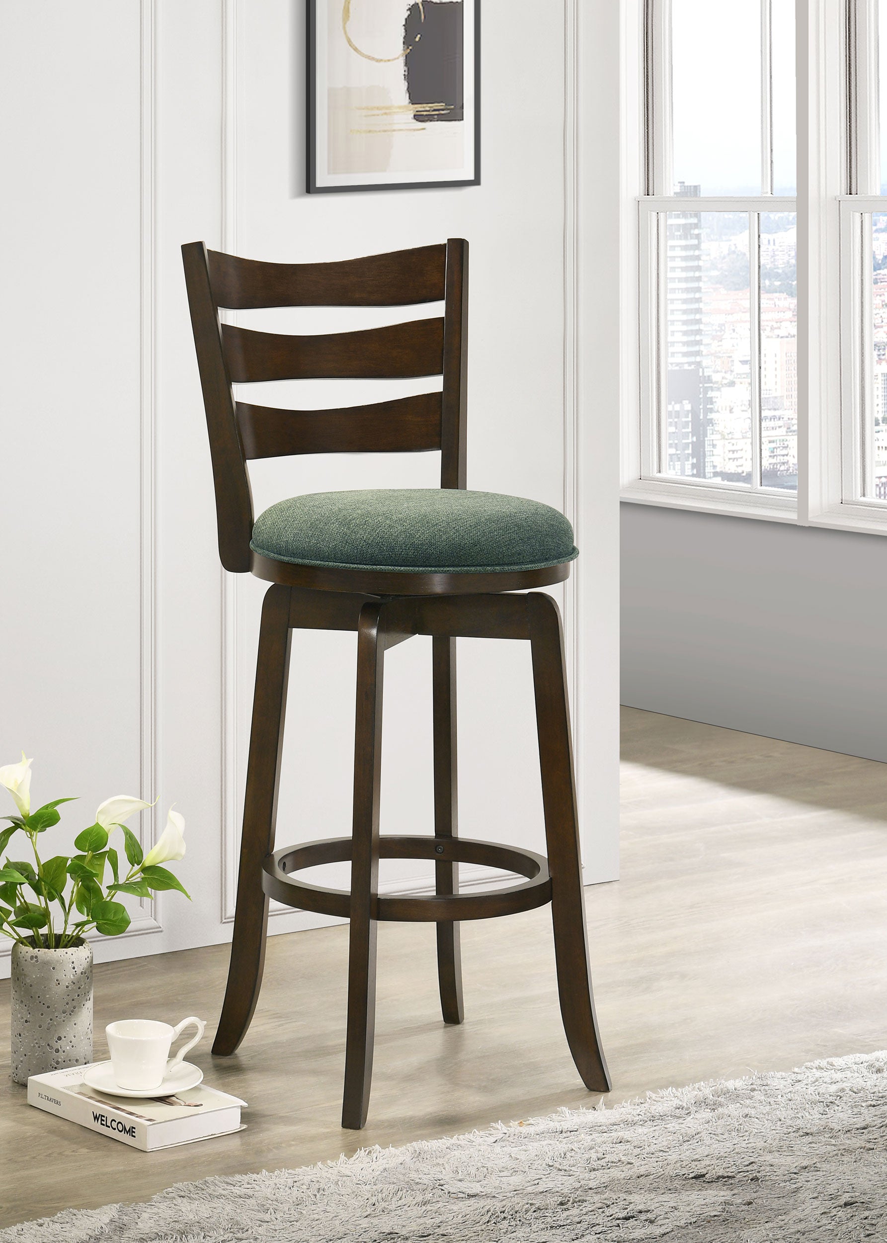 Murphy Wood Counter Height Swivel Bar Chair Hunter Green