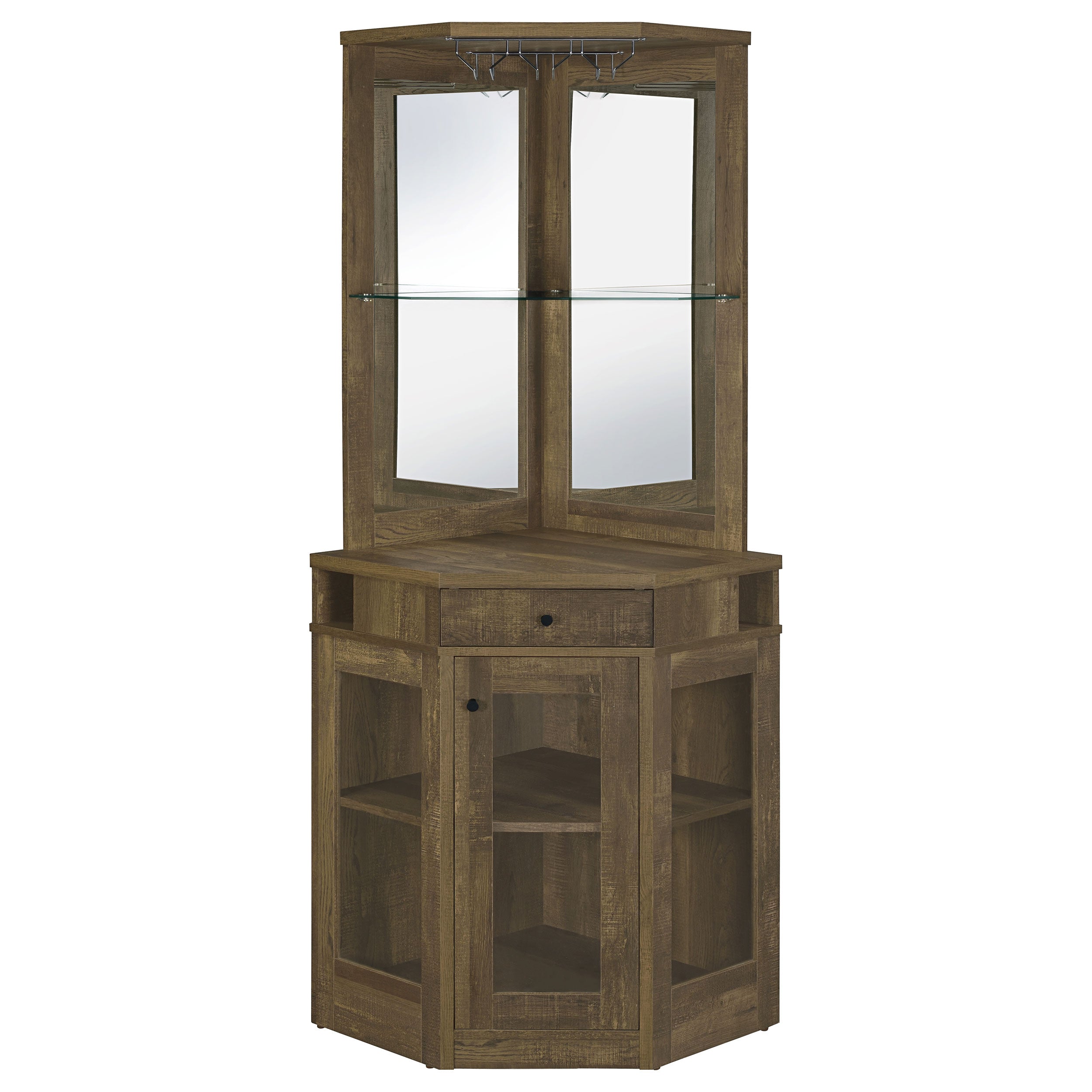 Alviso 1-drawer Corner Home Bar Wine Cabinet Rustic Oak