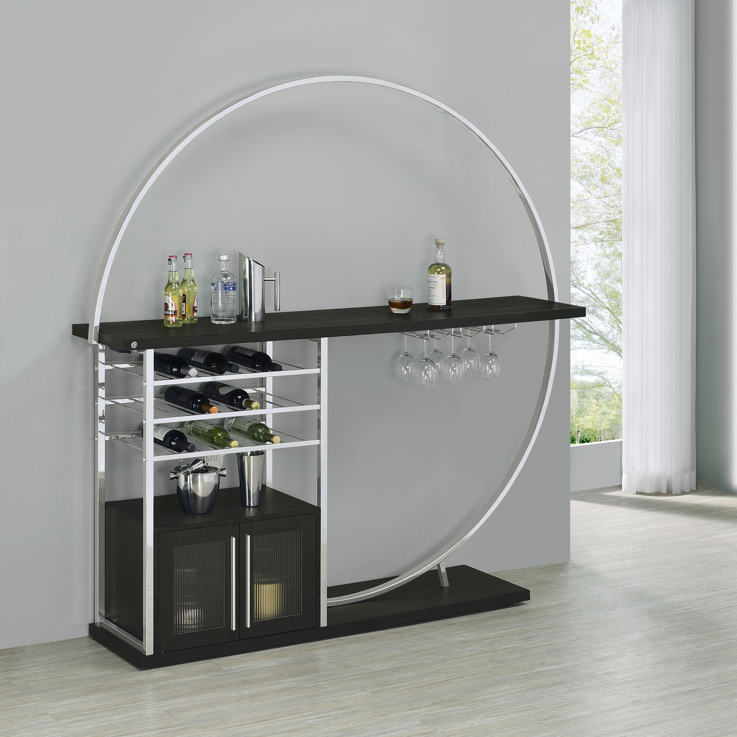 Risley 2-door Circular LED Home Bar Cabinet White High Gloss