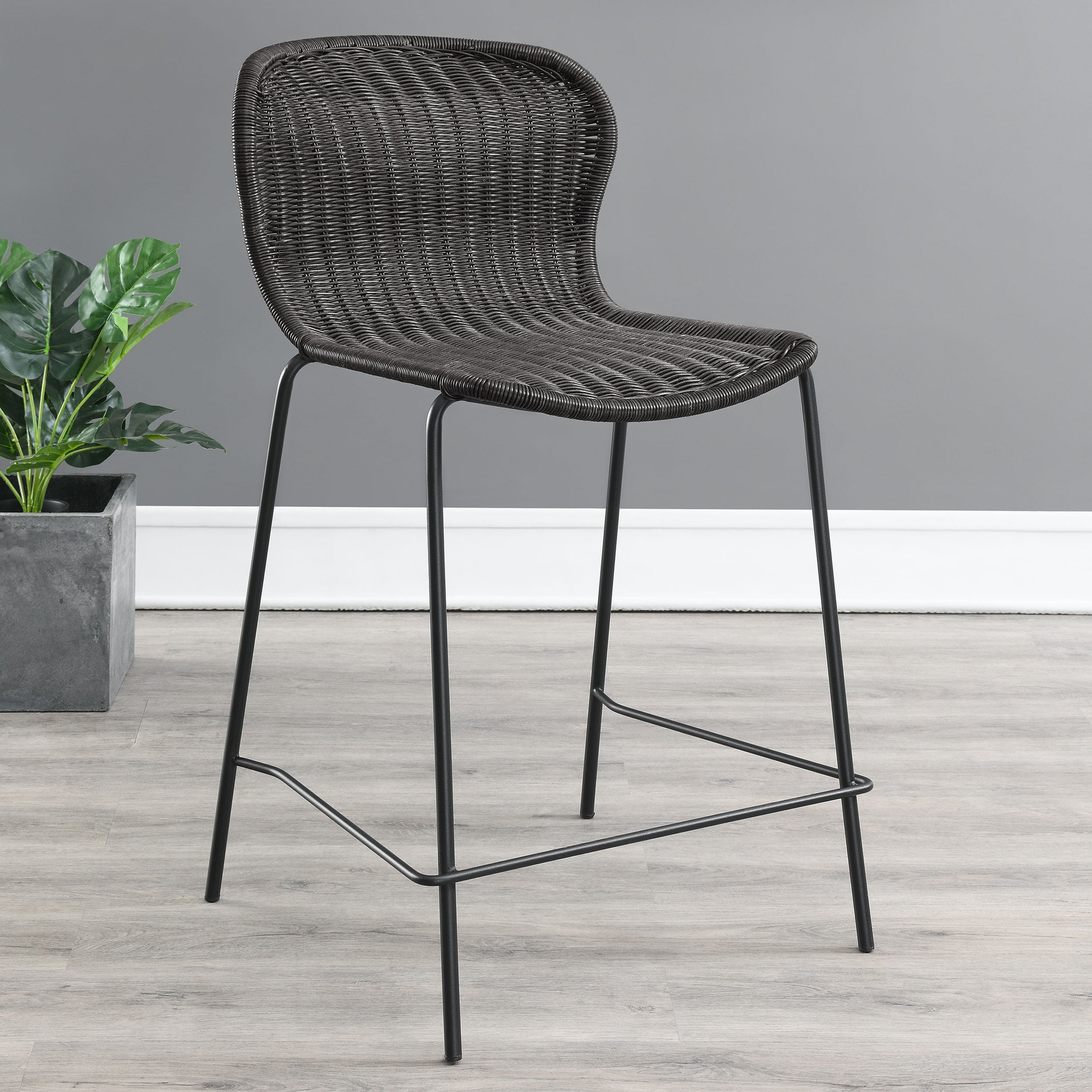 Mckinley Faux Rattan Metal Bar Chair Brown (Set of 2)