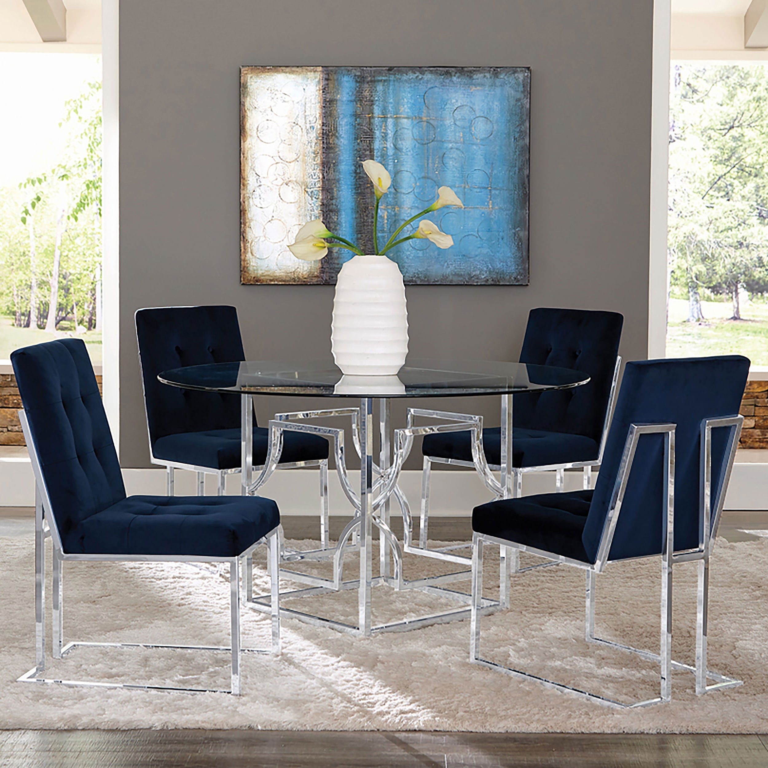 Starlight Round 54-inch Glass Top Metal Dining Table Brass