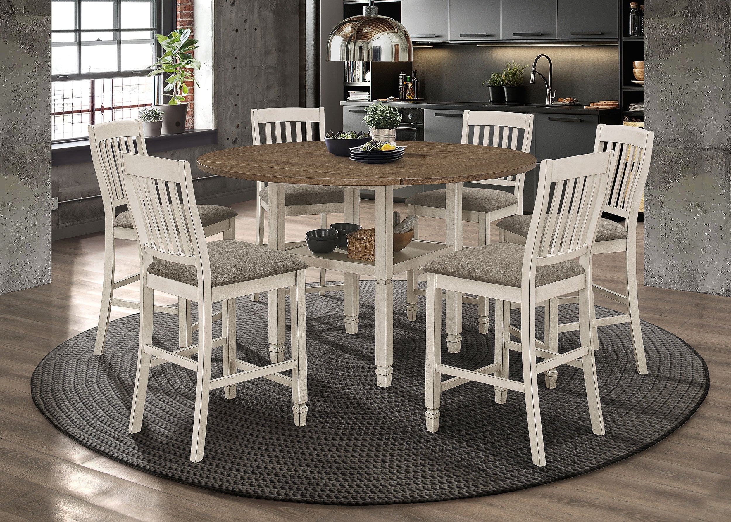 Sarasota Drop Leaf Counter Dining Set Rustic Cream