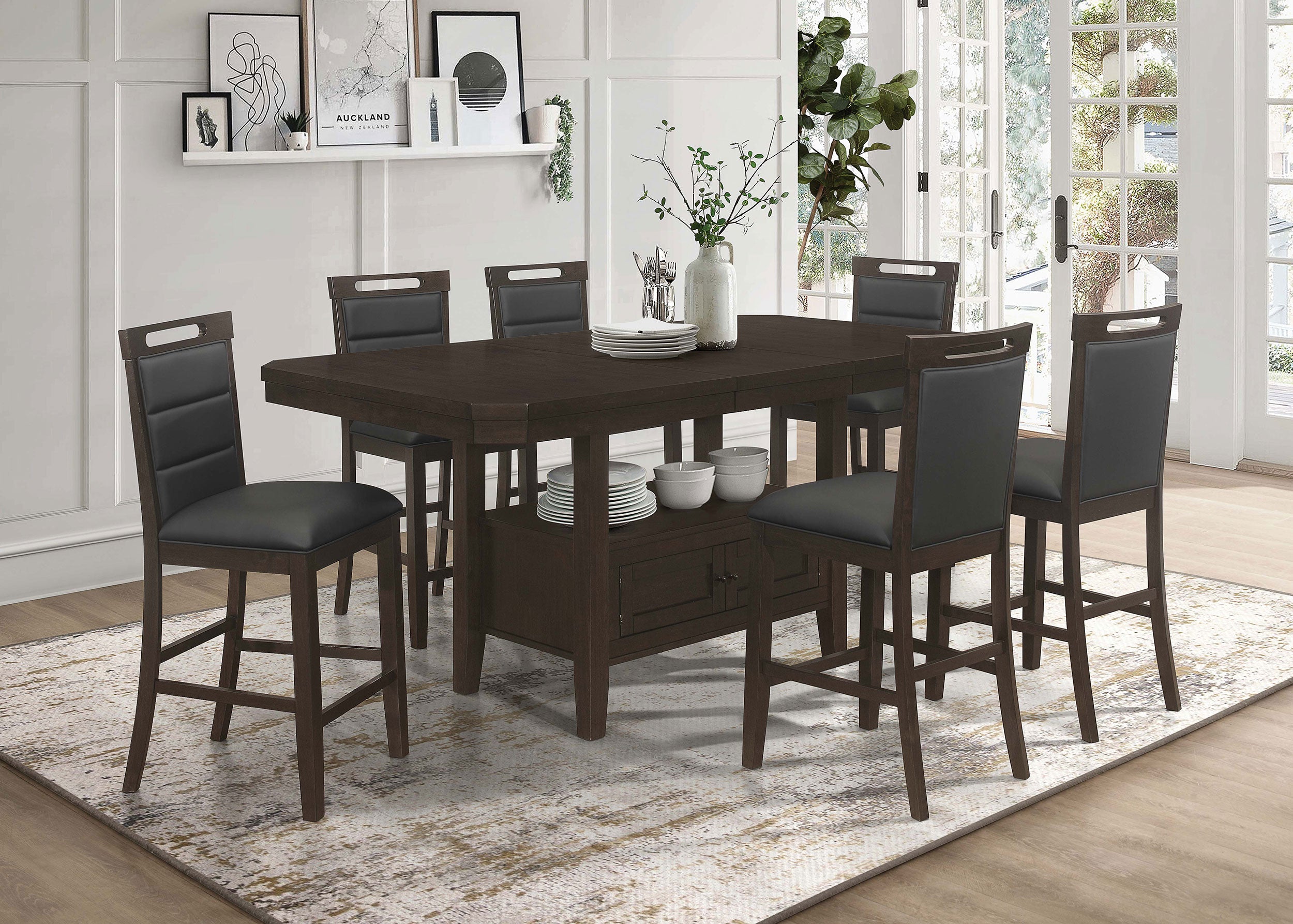 Prentiss Butterfly Leaf Dining Table Set Cappuccino