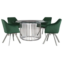 Veena Round Glass Top Dining Table Set Chrome
