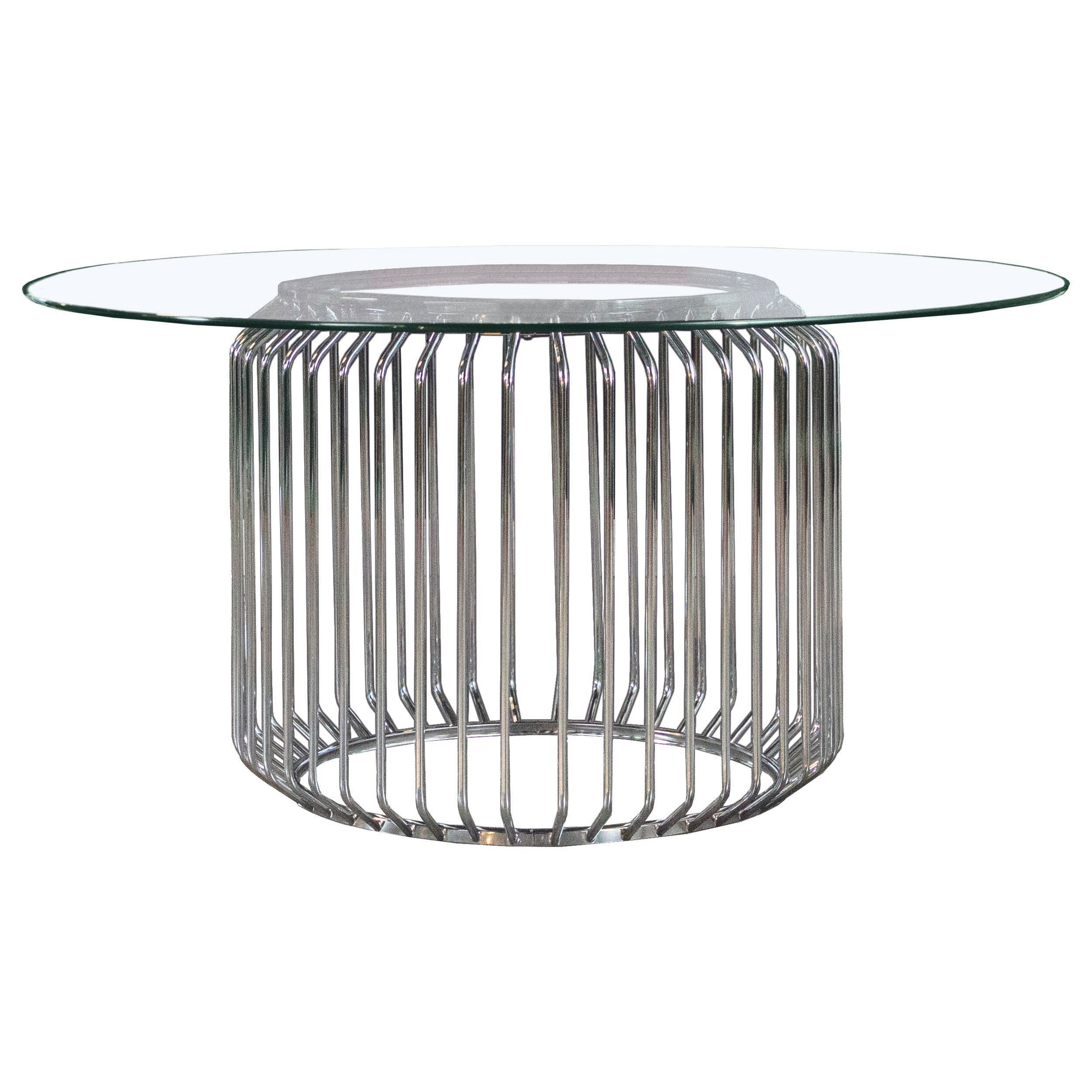 Veena Round Glass Top Dining Table Set Chrome