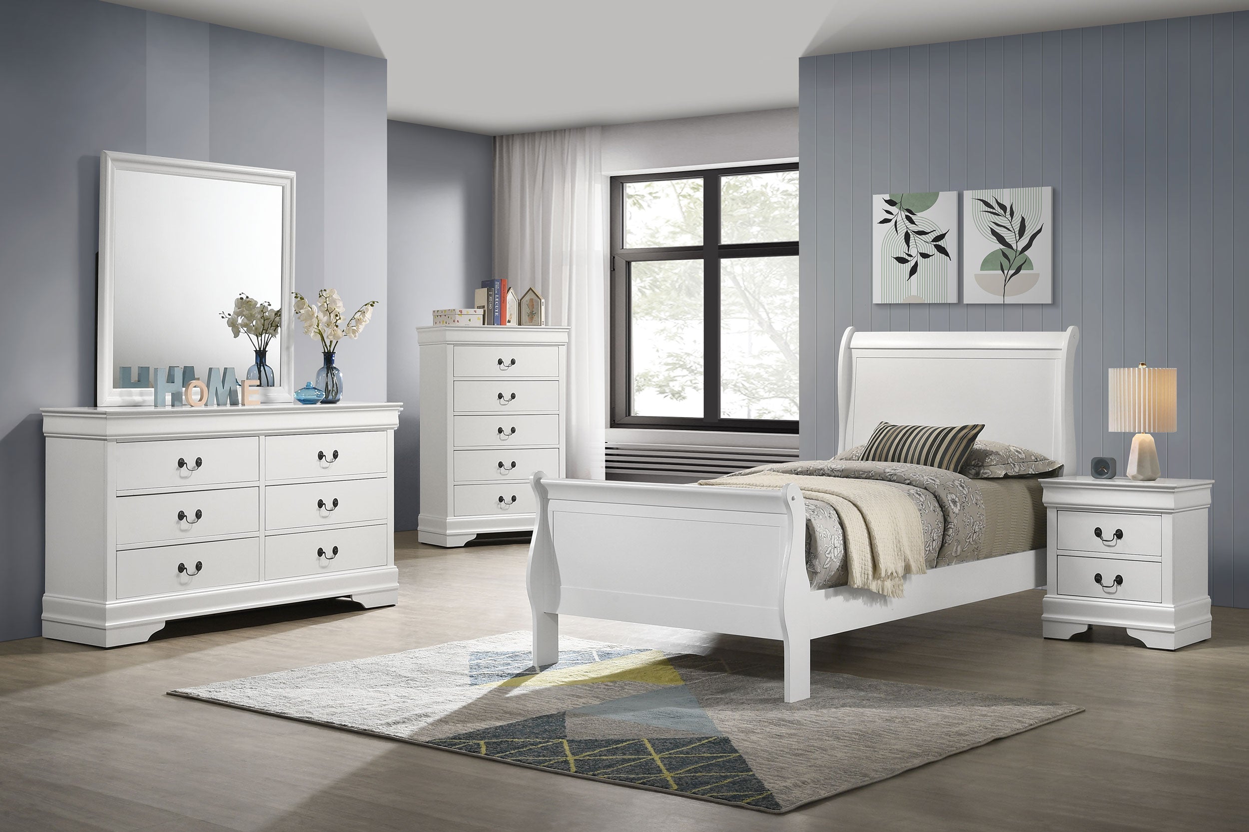 Louis Philippe 47-inch Sleigh Panel Bed White