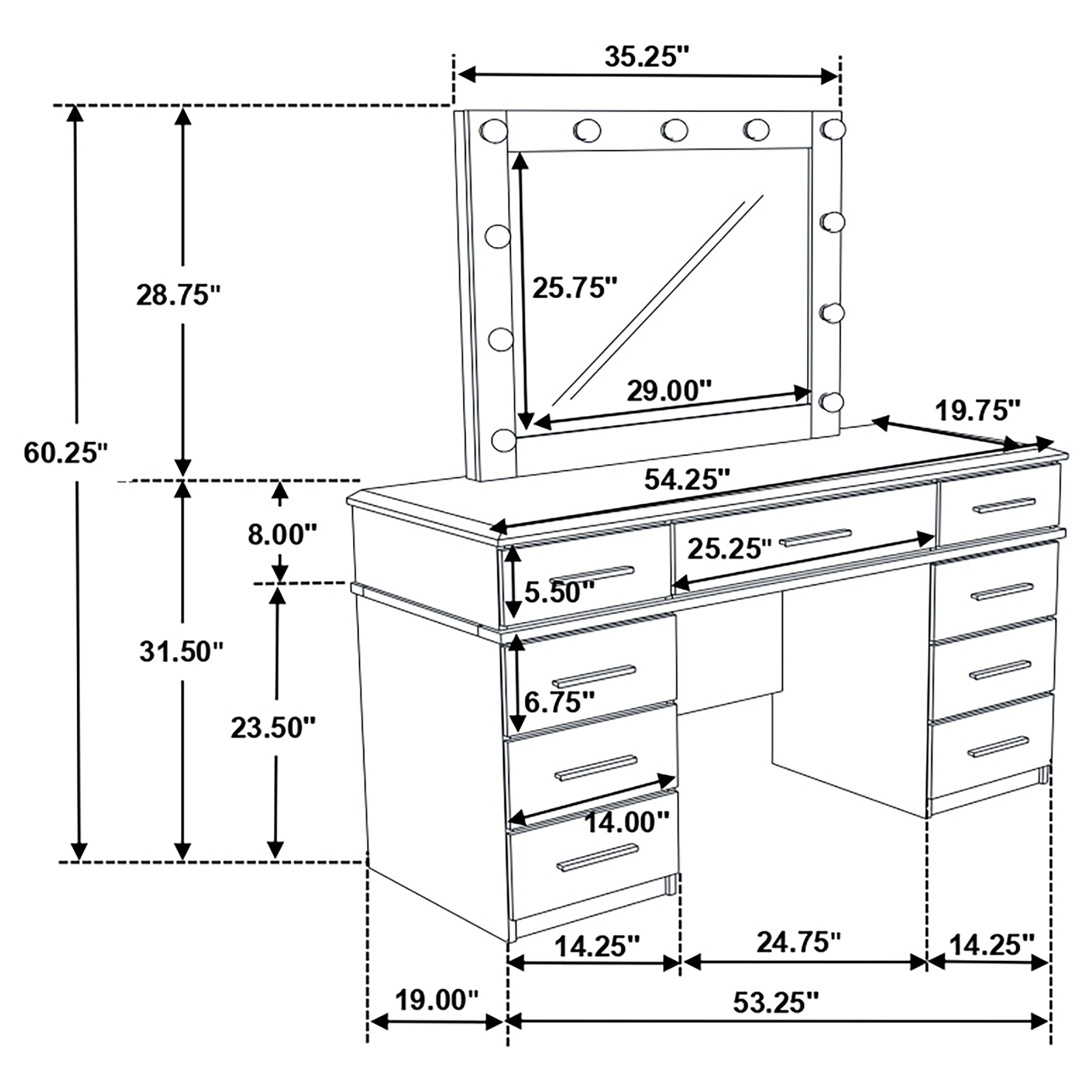 Felicity 9-drawer Vanity Table Lighted Mirror Glossy White