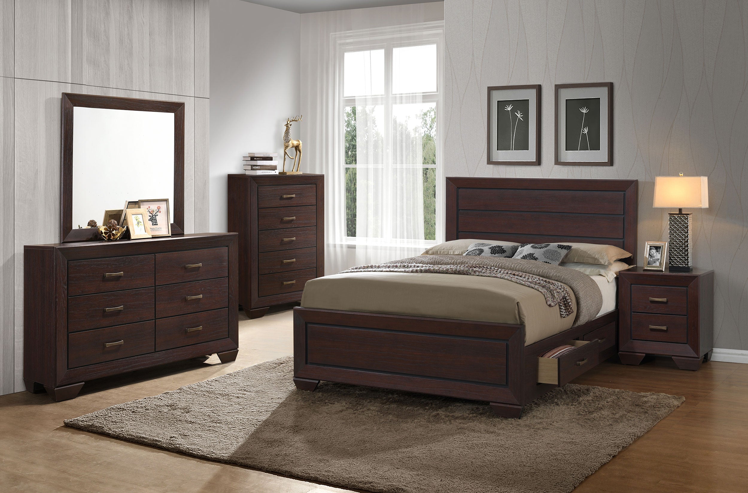 Kauffman California King Bedroom Set Dark Cocoa