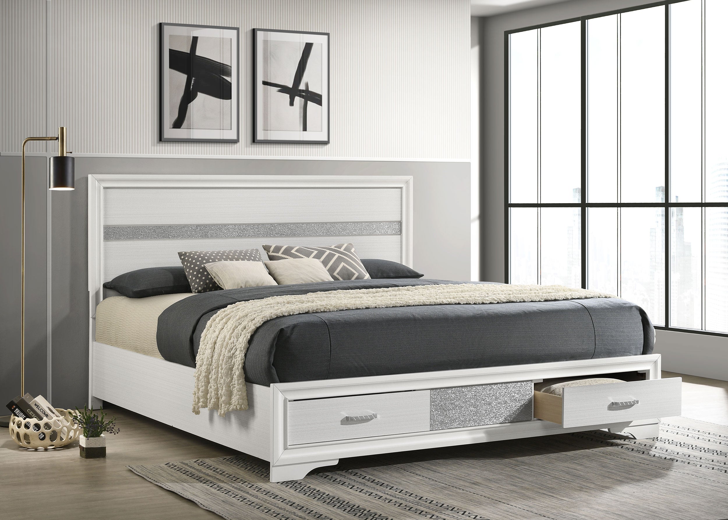 Miranda 51-inch Wood California King Storage Panel Bed Black