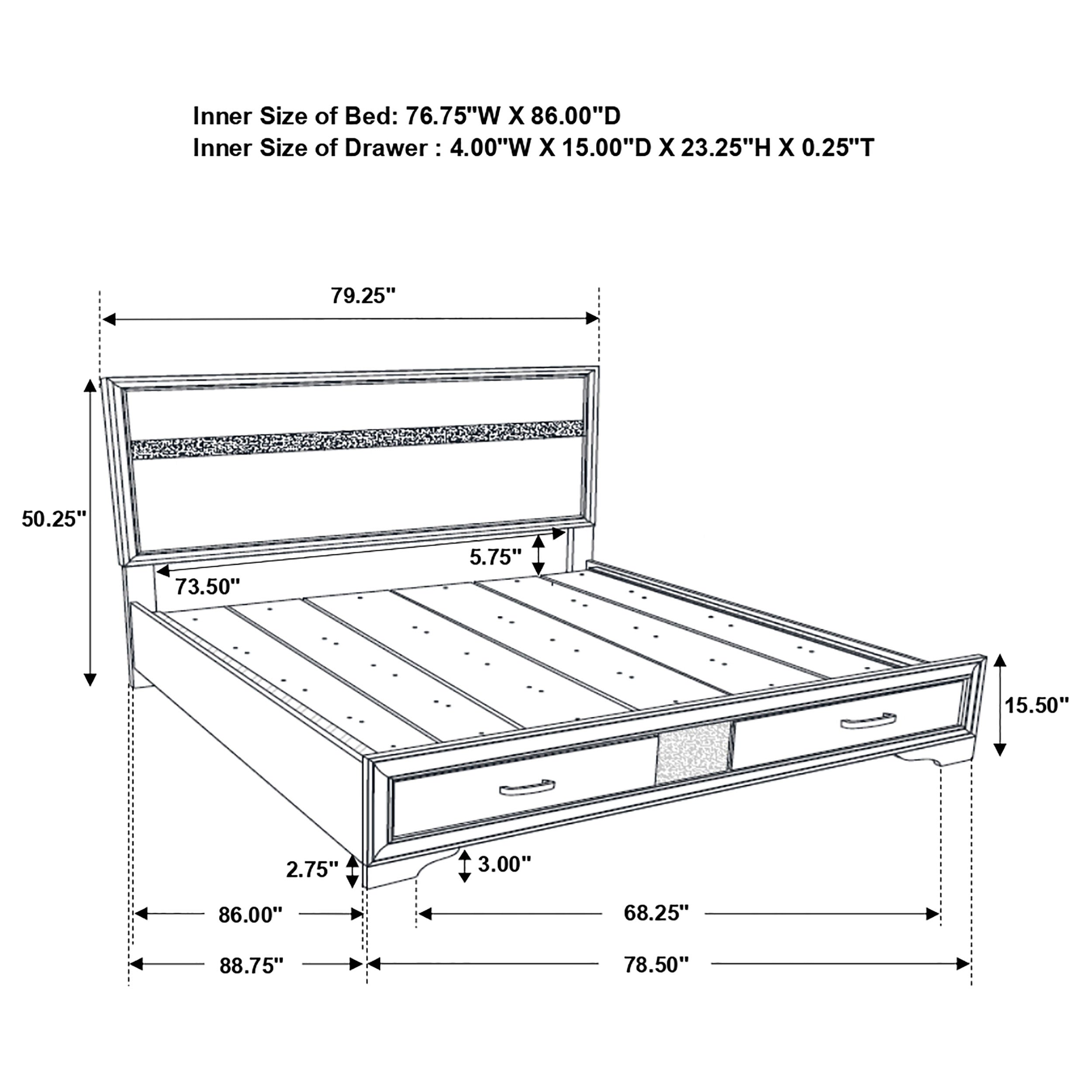 Miranda 51-inch Wood California King Storage Panel Bed Black