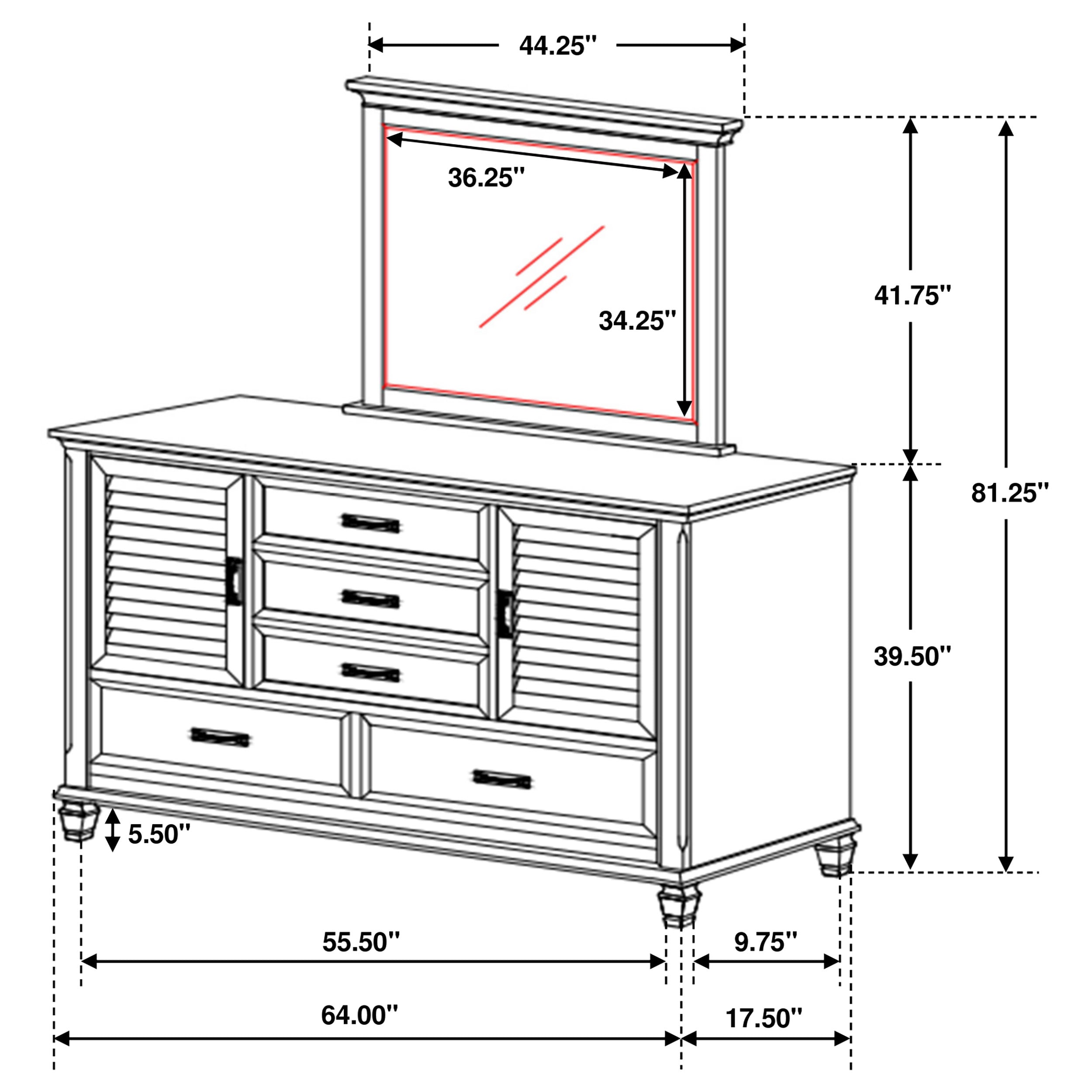 Franco 5-drawer Dresser Distressed White